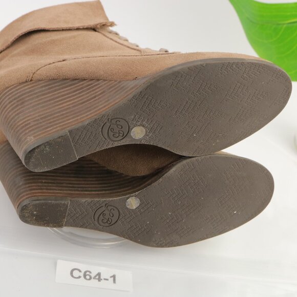 Lucky Brand Womens Yuzu Boot Size 9 Tan Suede Lace Up Bootie Wedge Heel Medieval - Picture 8 of 12